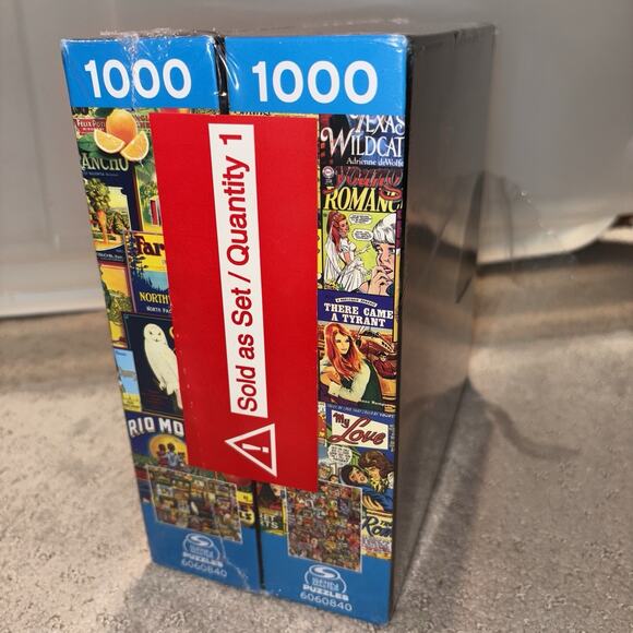 Spin Master 2-Pack of 1000 Piece Jigsaw Puzzles Retro Comics & Fruit Labels NEW - Picture 3 of 7